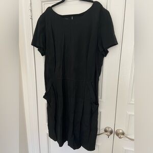 Lafayette 148 Classic Black Office Dress Pockets Rope Cord Details Back Zip 24